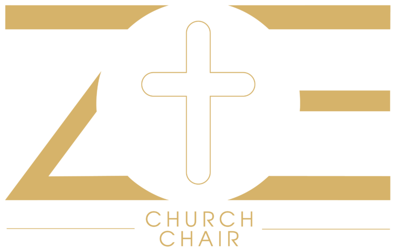 Logo ZOE church chair in golden color.